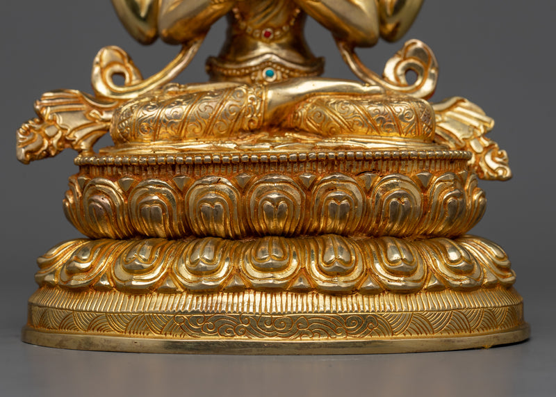 Chenrezik Statue | Handmade Sculpture of Gold Gilded Boddhisattva Deity