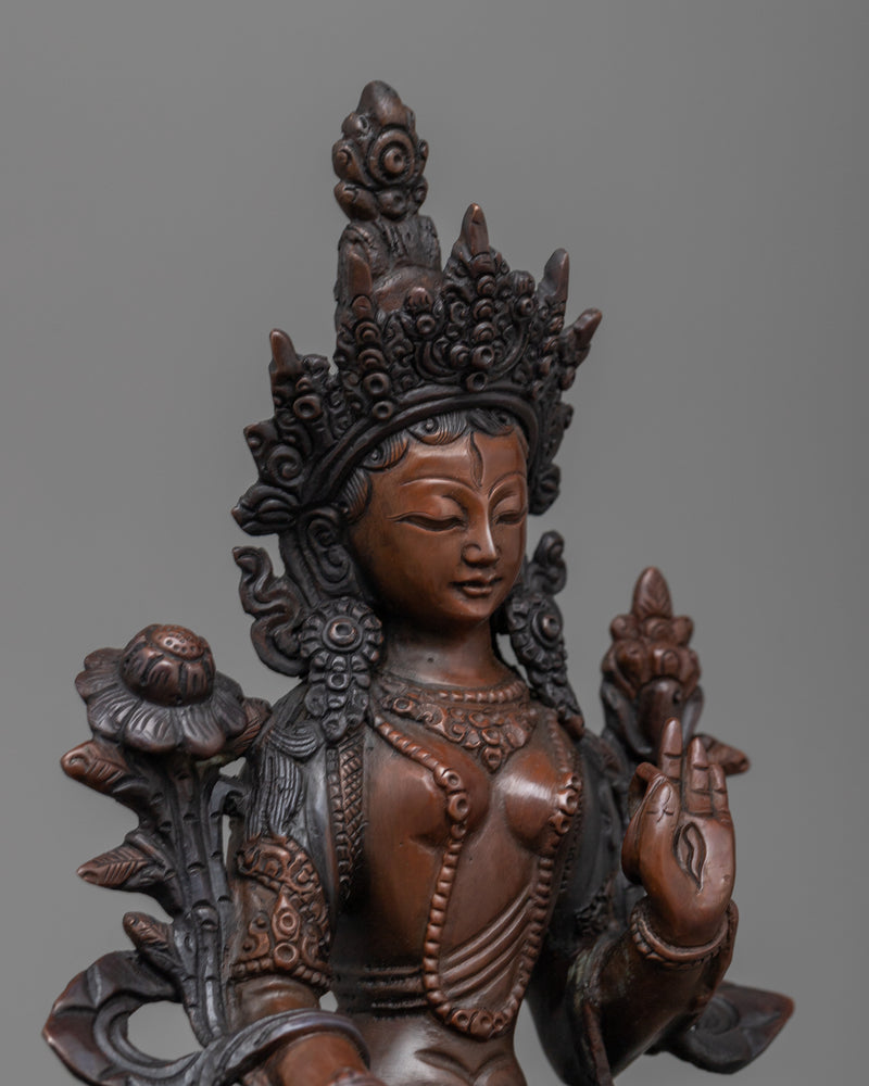White Tara 8 Inch Statue | Handmade Copper Figurine