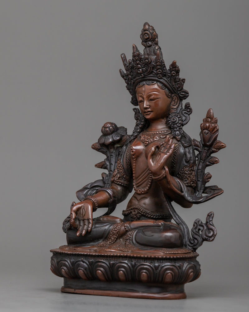 White Tara 8 Inch Statue | Handmade Copper Figurine