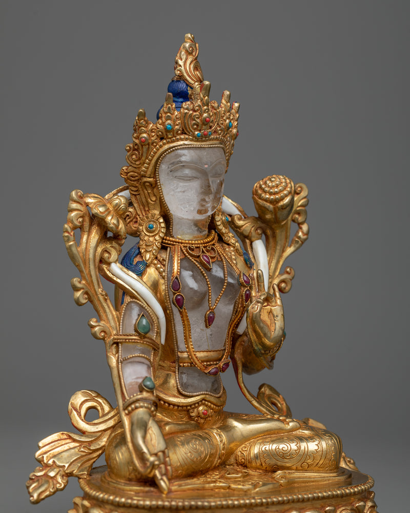 White Tara Crystal and Copper Statue | Embrace Serenity with our Sacred Sculpture