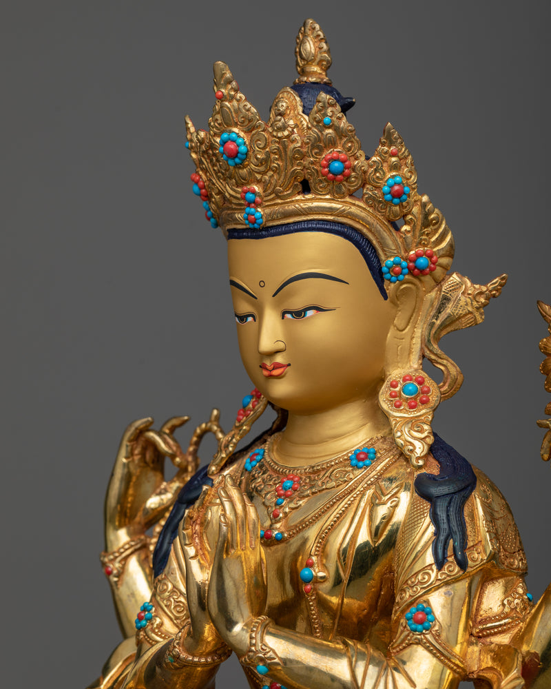 Resplendent Chenresi Sculpture | Awaken Compassion with Gold Gilded Sculpture