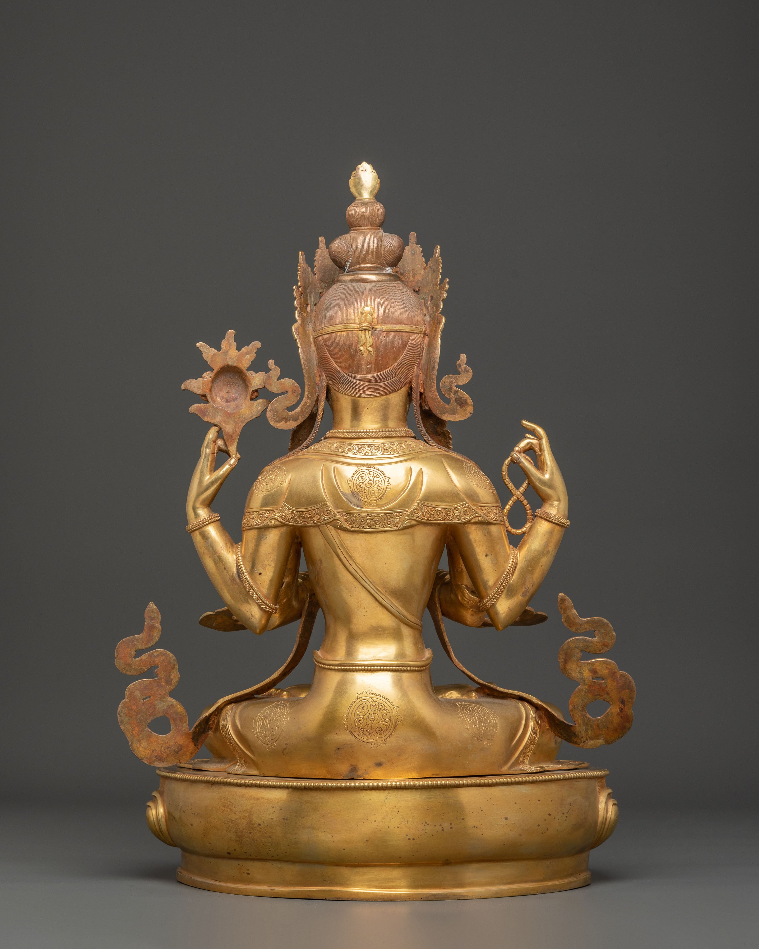 Golden Figurine Of Bodhisattva Chenrezig For Meditation | Tibetan Buddhism