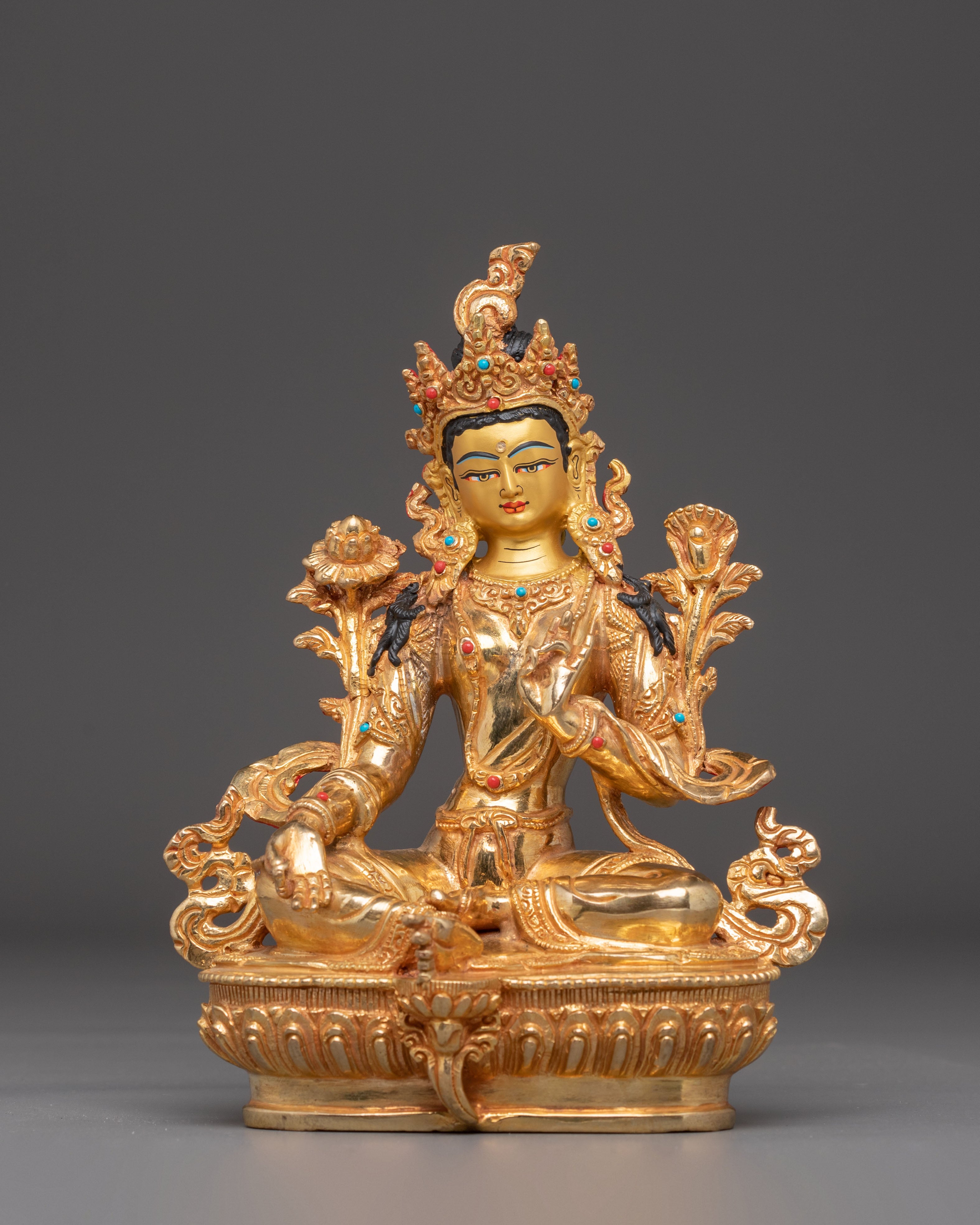 Mother Green Tara Golden Statue | Goddess of Compassion and Swift Protection
