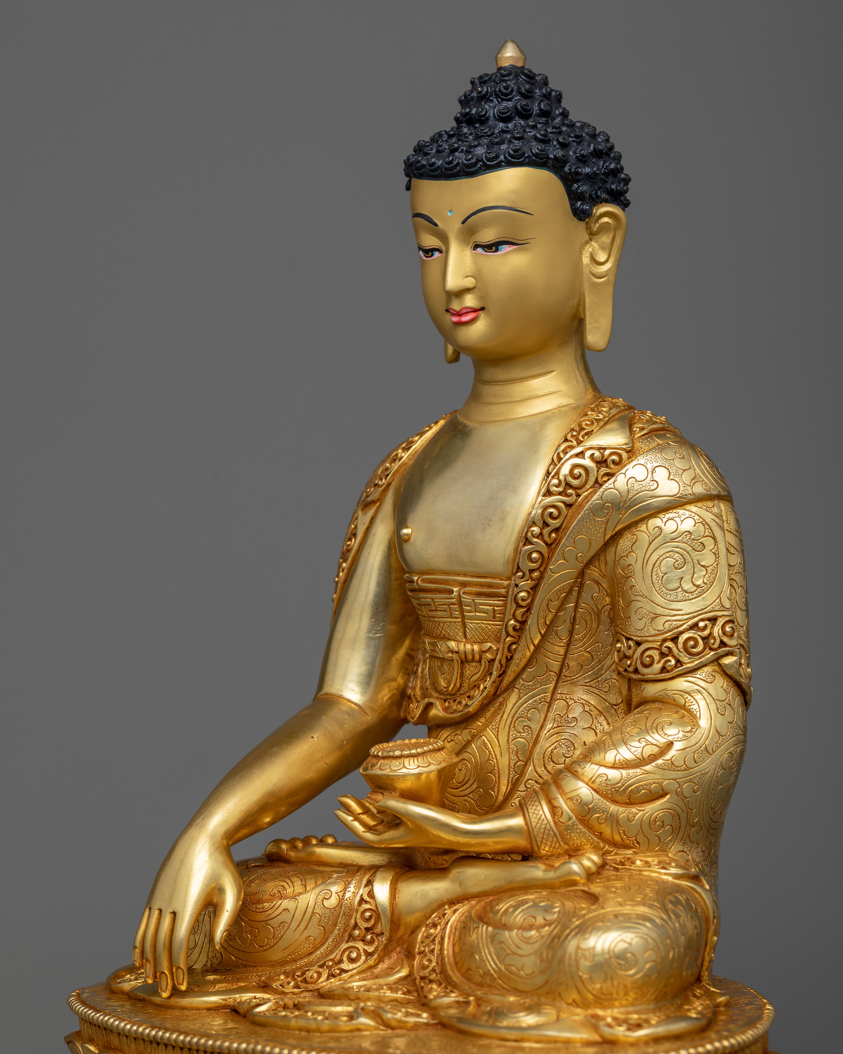 Shakyamuni Buddha Statue Made by Carving | Bright 24k Gold Electro Plated