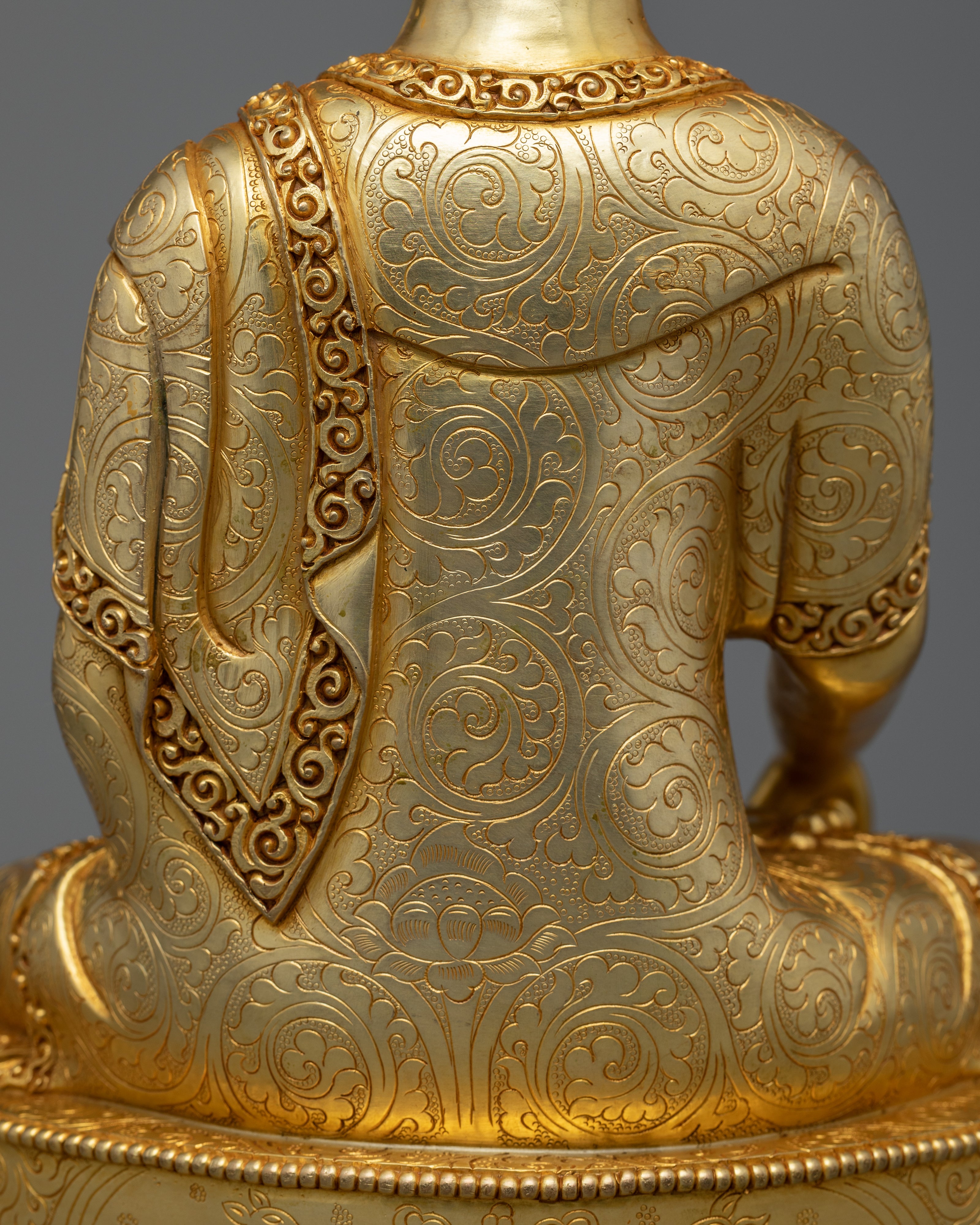 Shakyamuni Buddha Statue Made by Carving | Bright 24k Gold Electro Plated