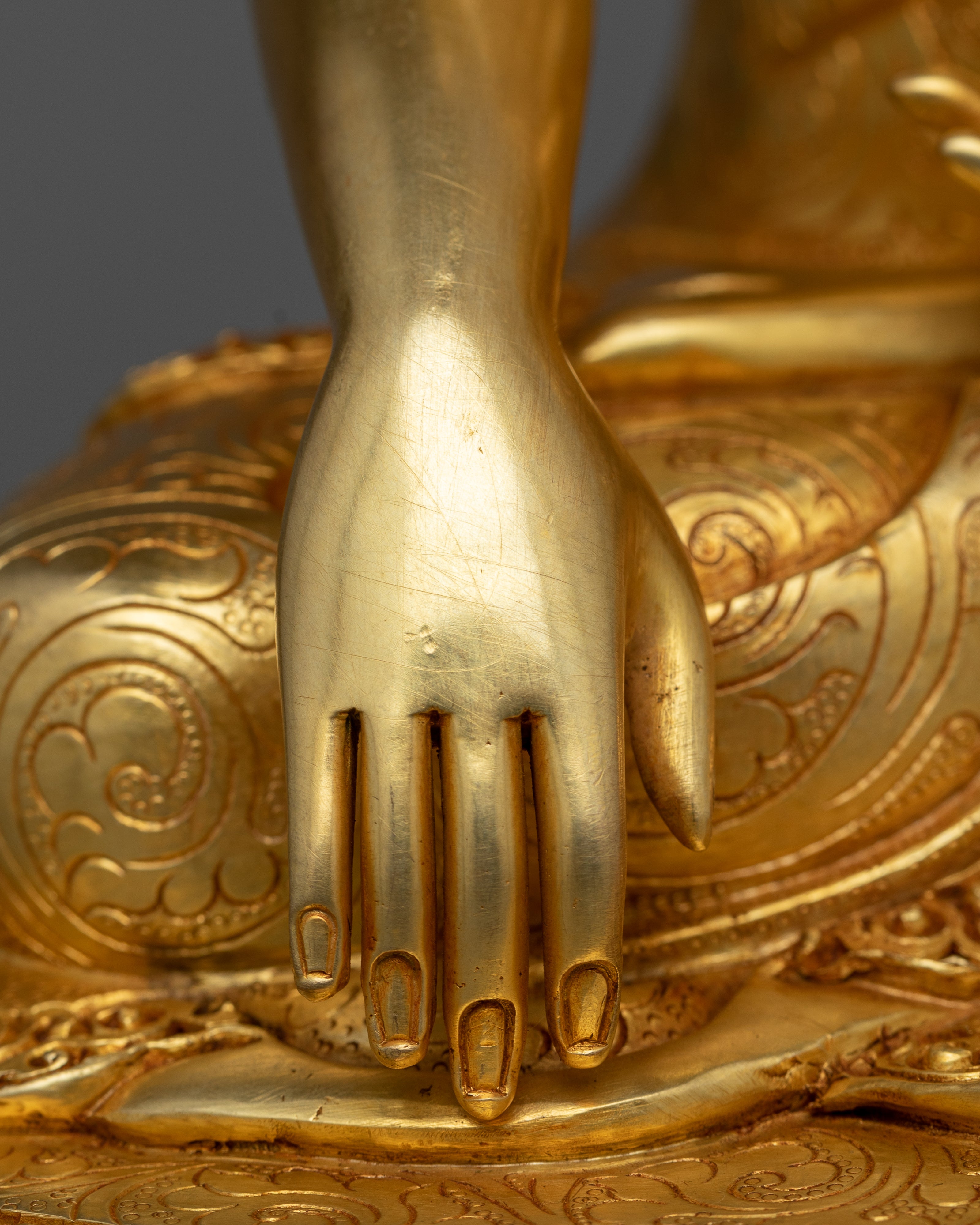 Shakyamuni Buddha Statue Made by Carving | Bright 24k Gold Electro Plated