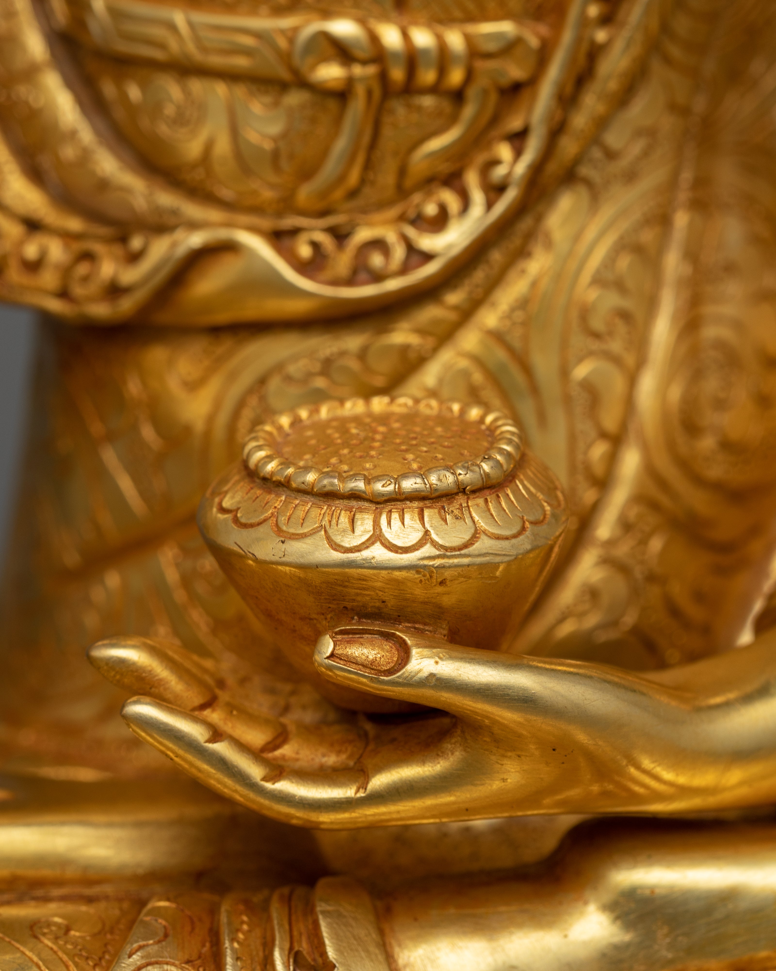 Shakyamuni Buddha Statue Made by Carving | Bright 24k Gold Electro Plated