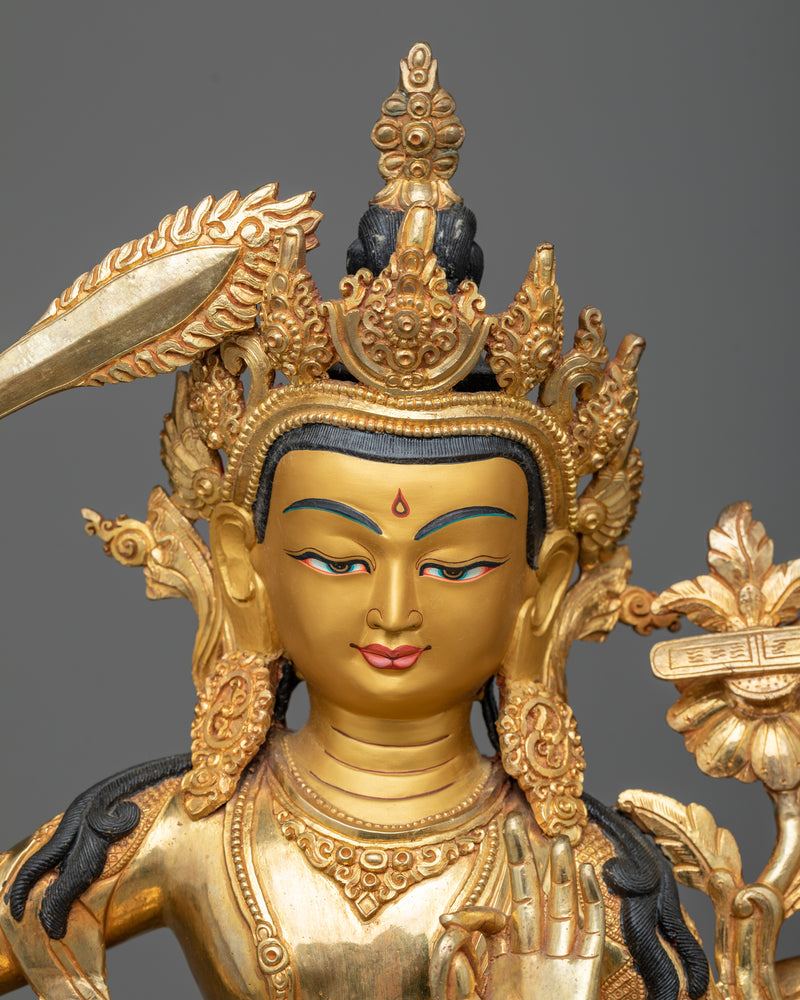 Manjushri 18.5 Inches Statue | 24k Gold Gilded Fine Art