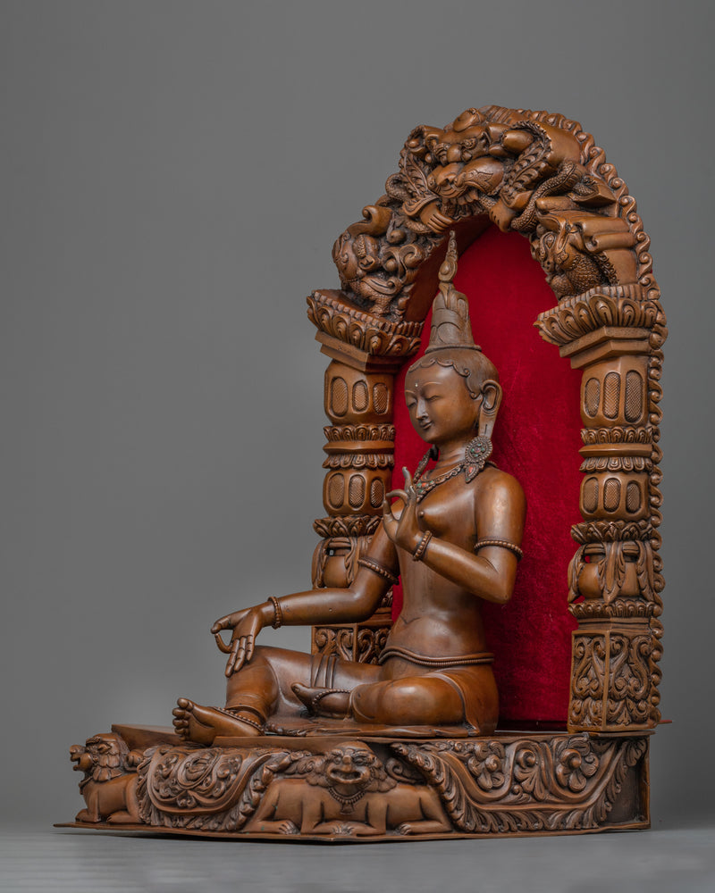 Green Tara on Throne Statue | Handmade Copper Body Sculpture