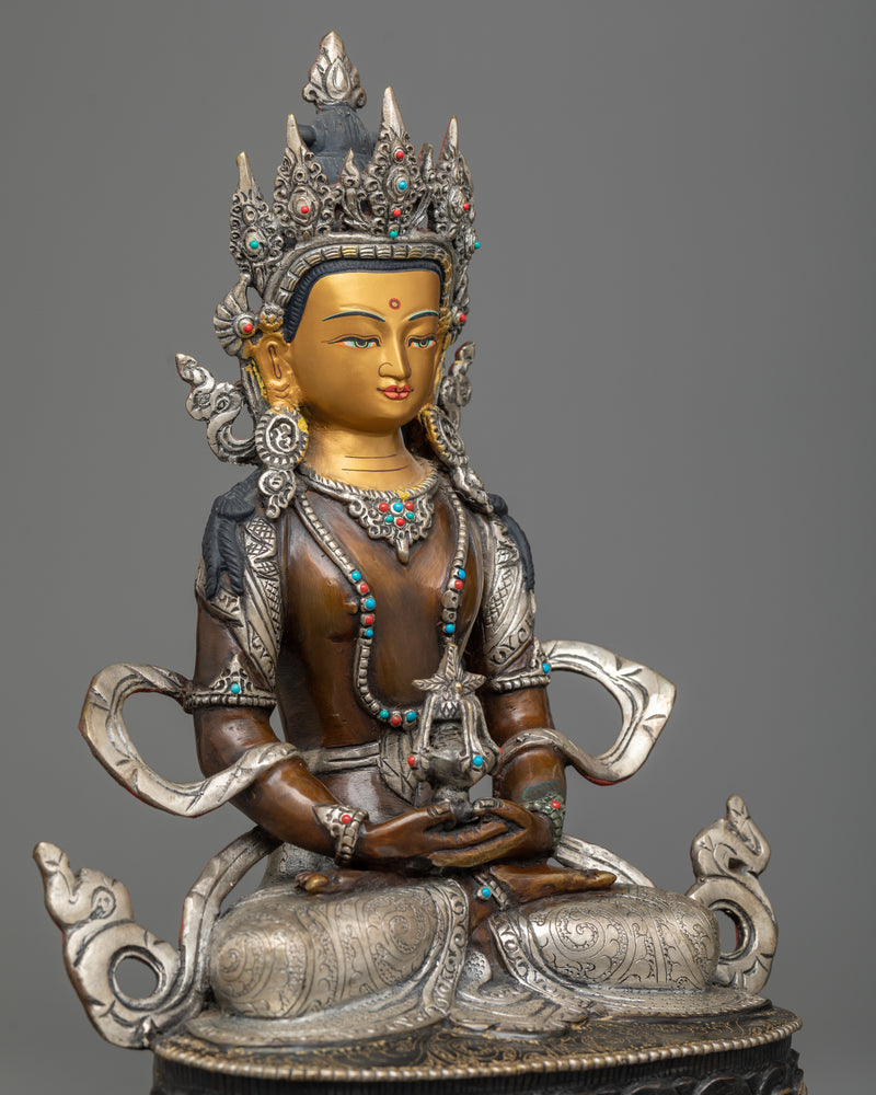 Buddha Amitayus Handmade Sculpture | Silver and Gold Plated Artwork