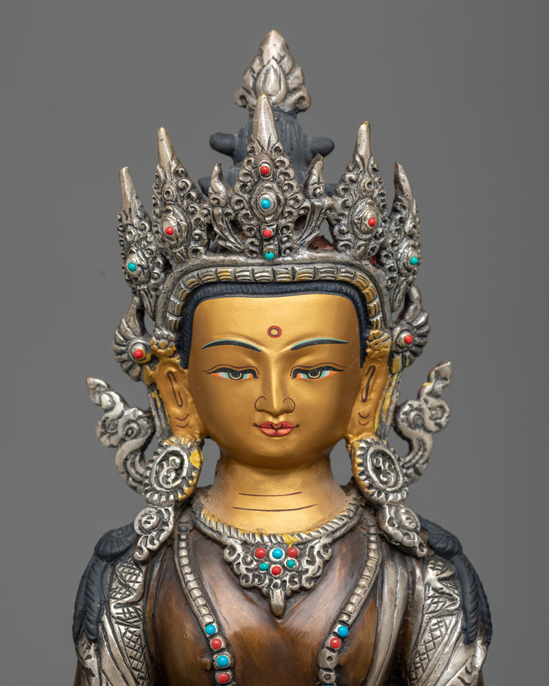 Buddha Amitayus Handmade Sculpture | Silver and Gold Plated Artwork