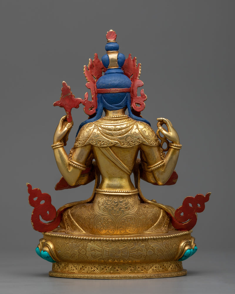 Gold Gilded Chenrizig Statue | Embodiment of Boundless Compassion