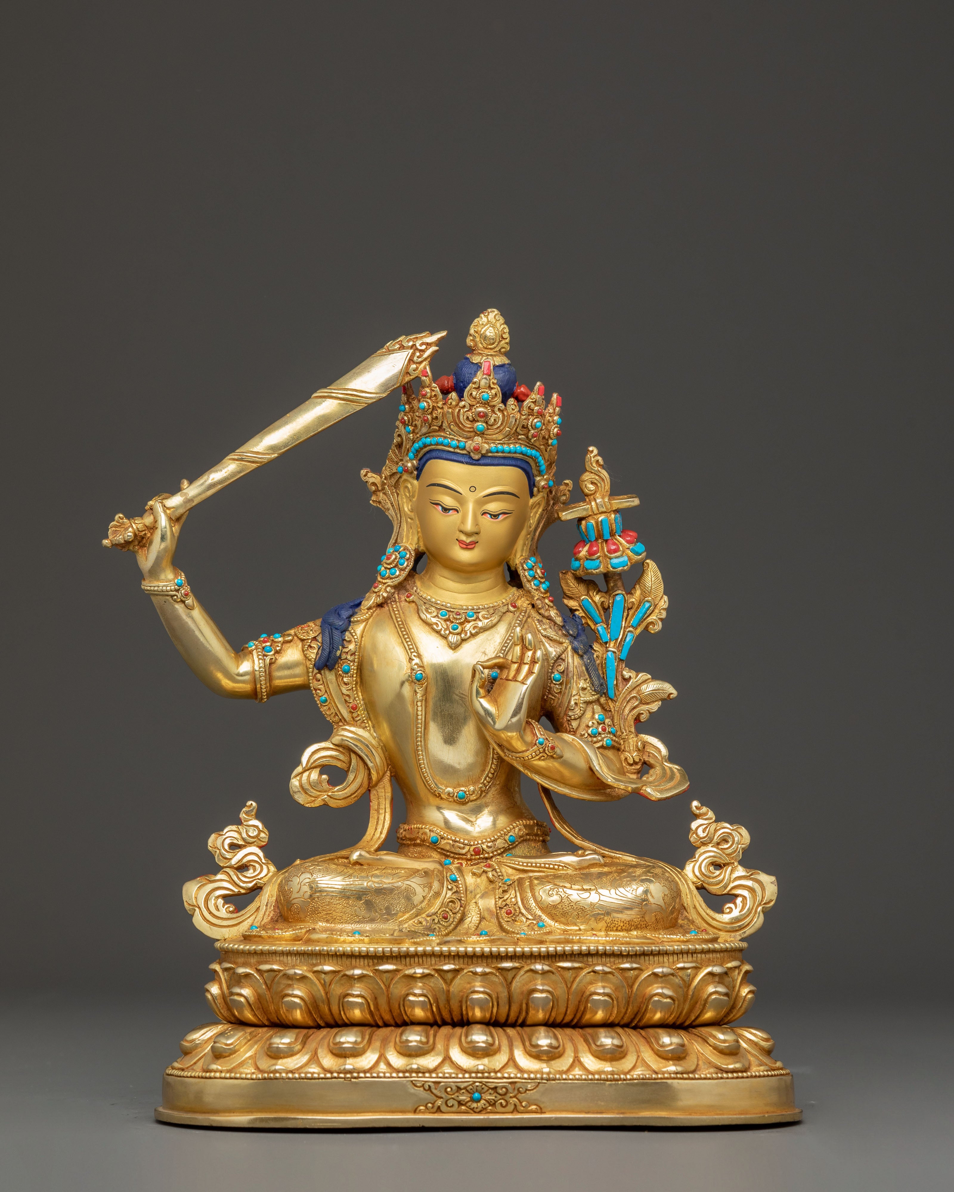 Handmade Sculpture of Manjushri, the Wisdom Bodhisattva | Nepali Crafted Icon