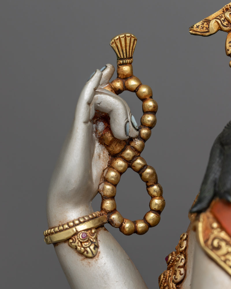 Four-Armed Chenrezig Painted Sculpture | Embodiment of Compassionate Enlightenment
