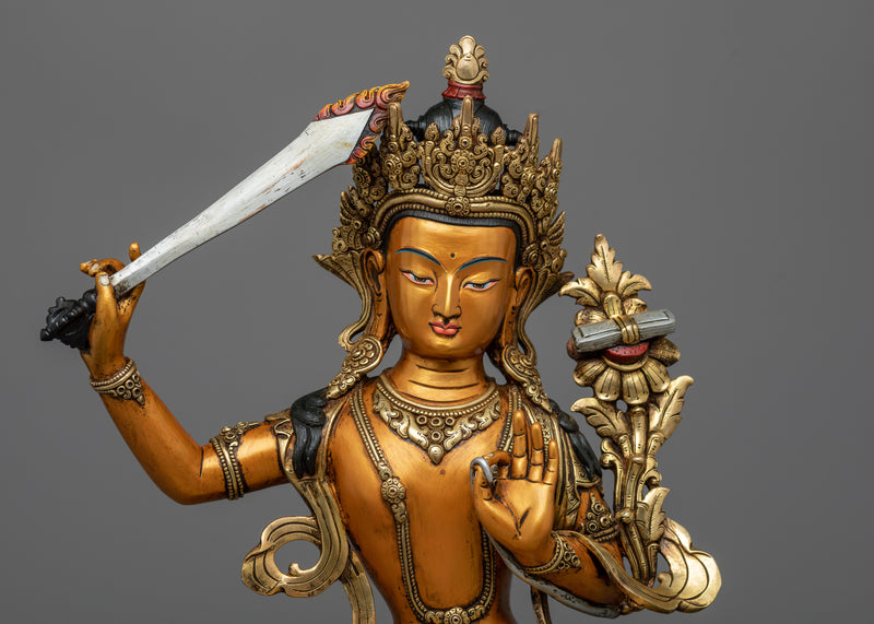 Radiant Manjushri God Statue | Wisdom's Golden Effigy