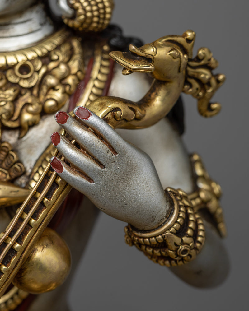 Ma Saraswati Divine Melody in Gold | Goddess of Learning