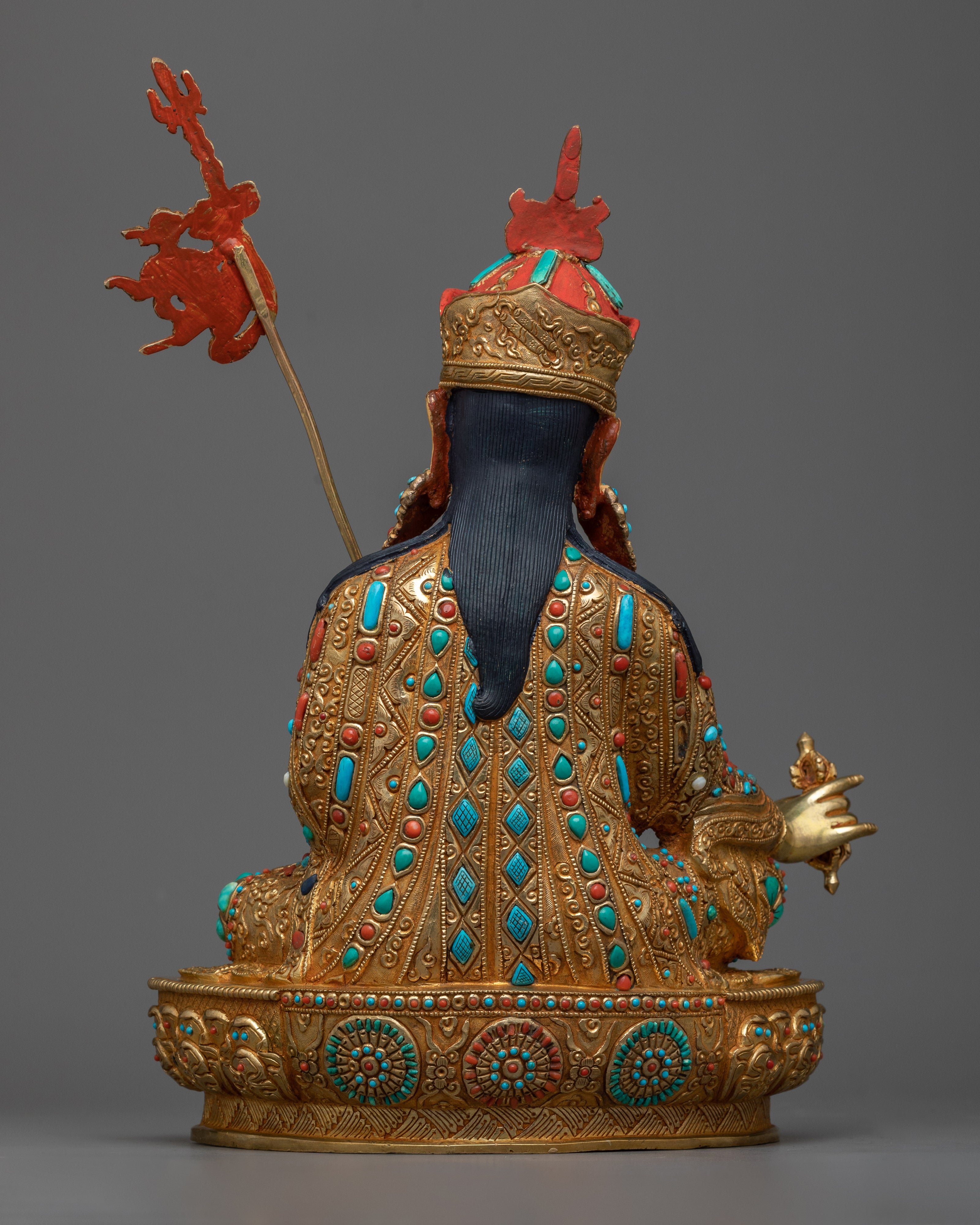 Exquisite Padma Sambhava Idol | 24k Gold Gilded Himalayan Artwork