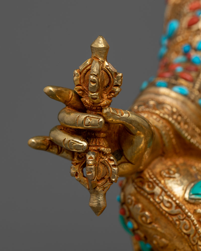 Exquisite Padma Sambhava Idol | 24k Gold Gilded Himalayan Artwork