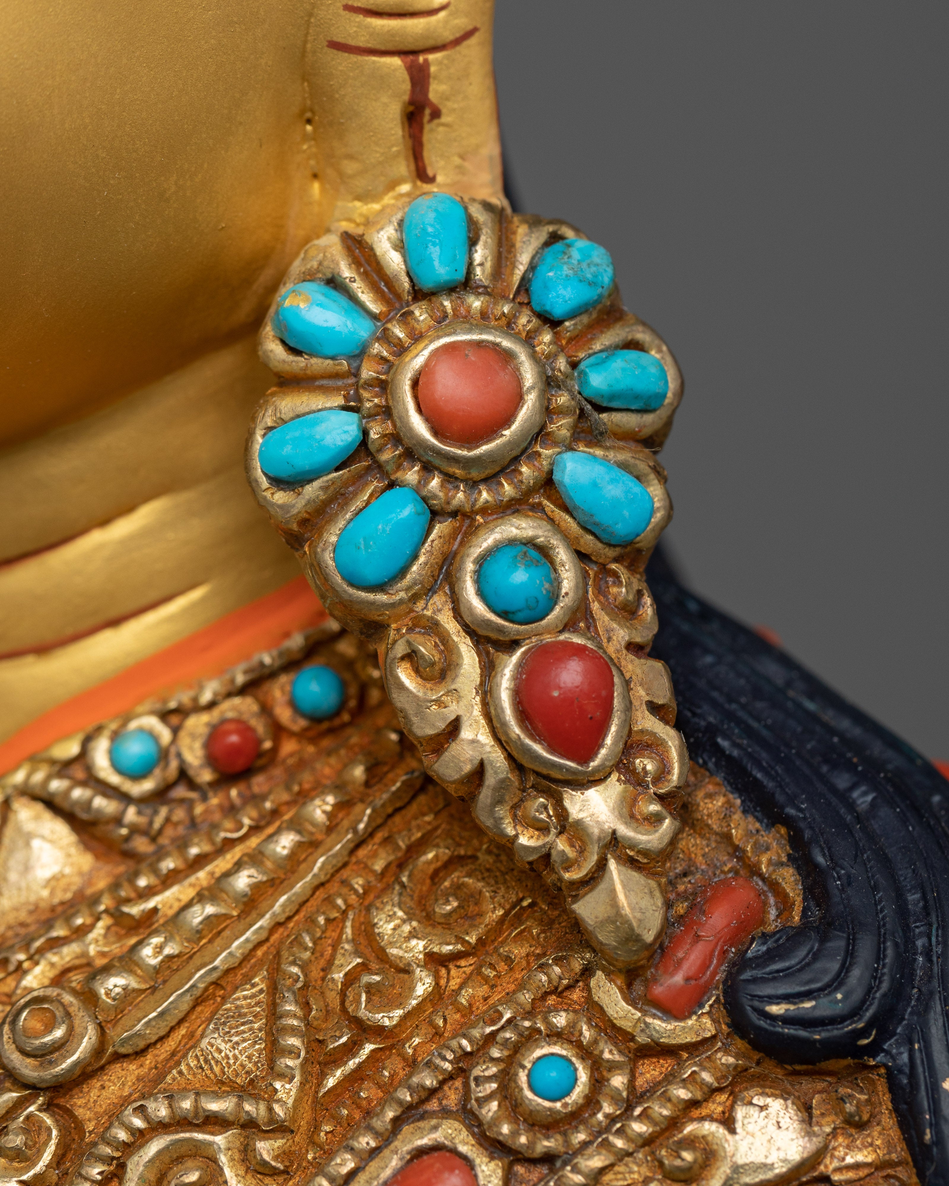 Exquisite Padma Sambhava Idol | 24k Gold Gilded Himalayan Artwork