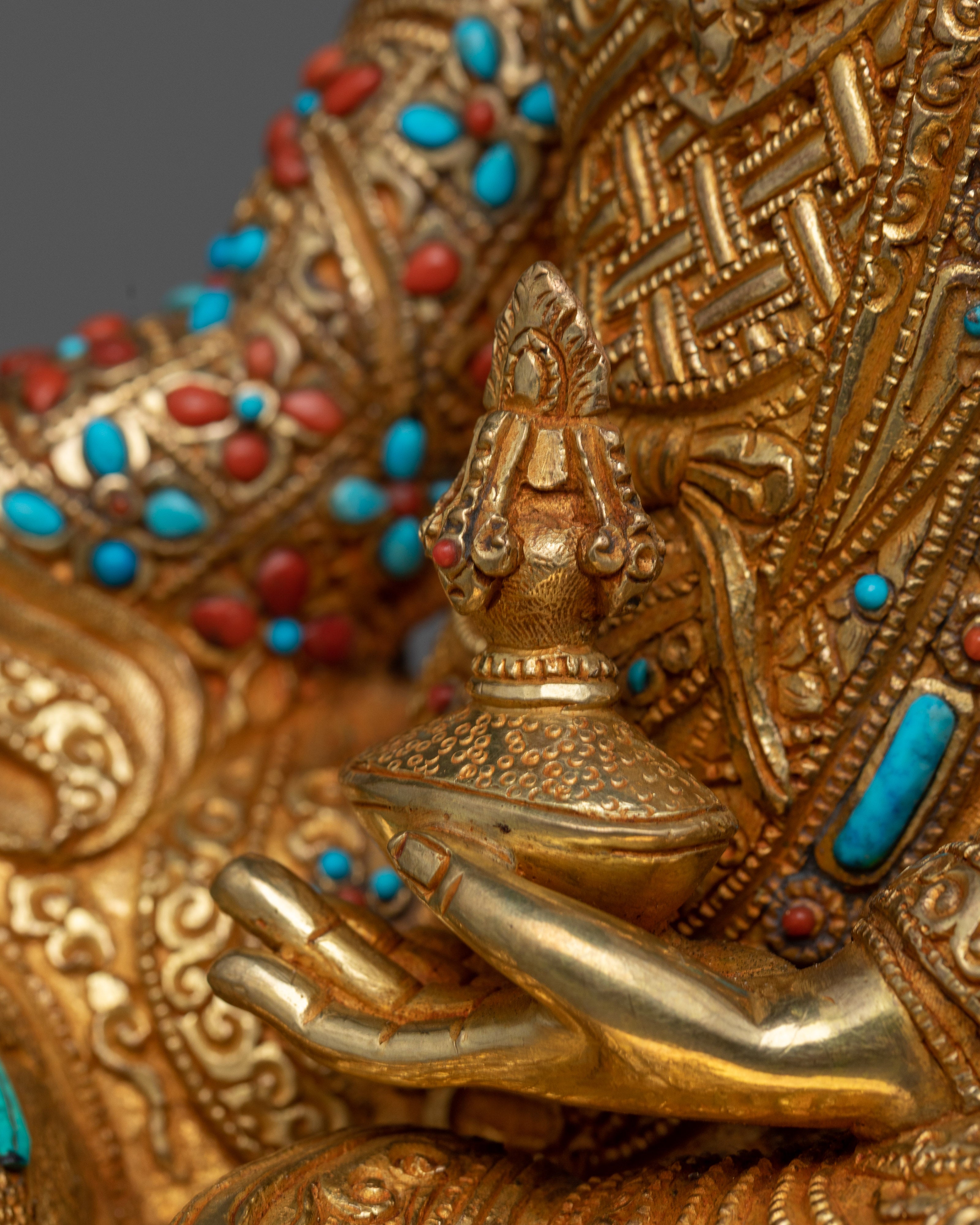 Exquisite Padma Sambhava Idol | 24k Gold Gilded Himalayan Artwork