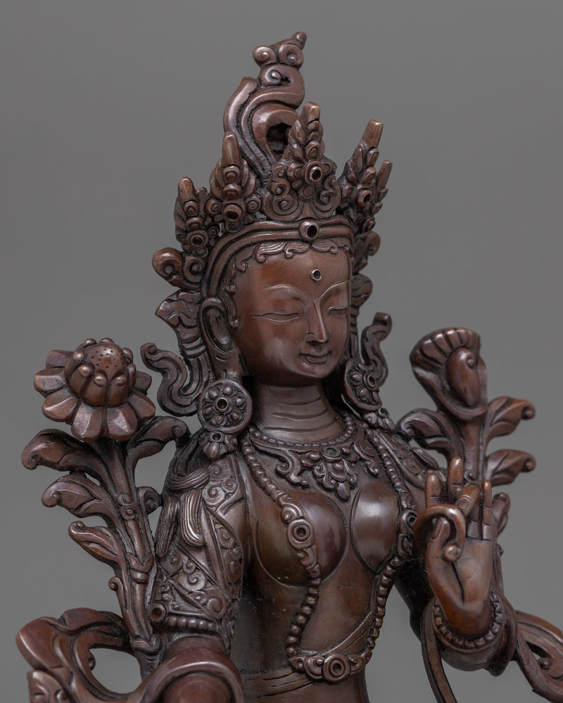 Green Tara Sculpture Online | Compassion in Oxidized Copper