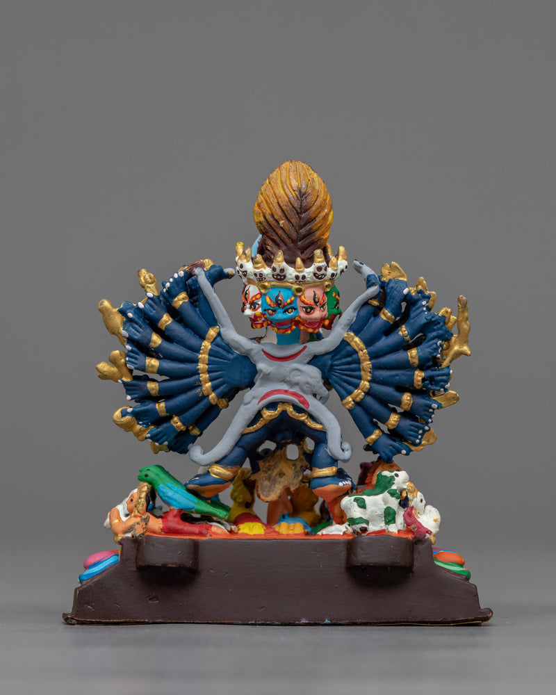 Compact Yamantaka Statue | Color Small Sculpture of Yidam Deity