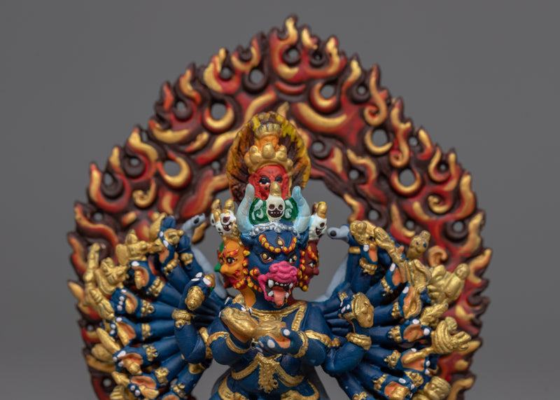 Compact Yamantaka Statue | Color Small Sculpture of Yidam Deity