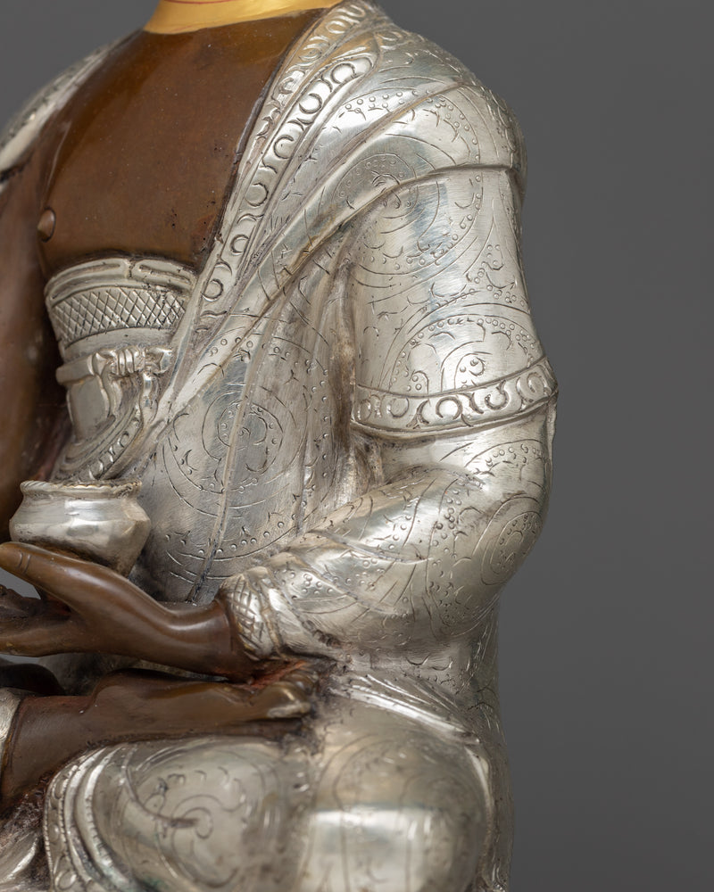 Shakyamuni Buddha Silver-Plated Serenity Statue | Traditional Artwork