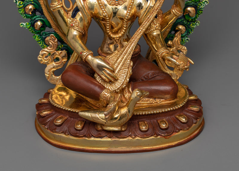 Enlightening Saraswati Art | 24K Gold Gilded Elegance Statue