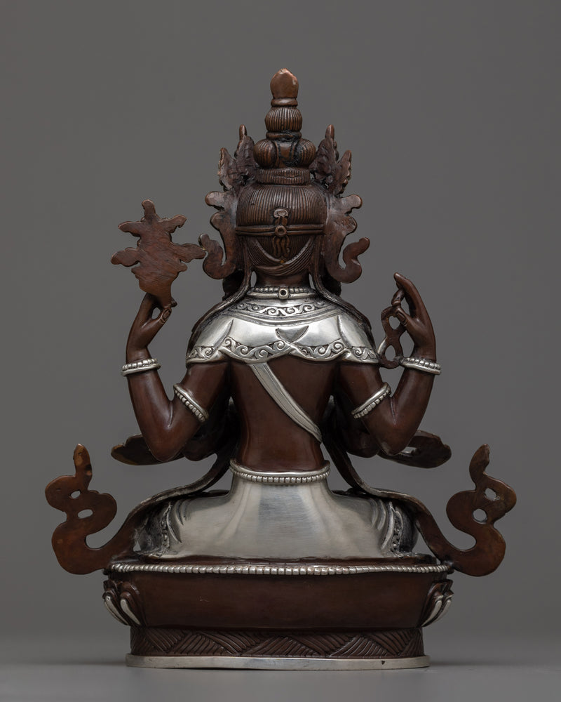 Silver-Plated Lord Chenresi Statue | Compassion Embodied Buddha