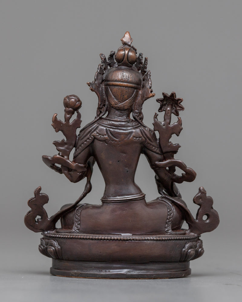 Compact Green Tara Statue | Oxidized Copper Embodiment of Compassion