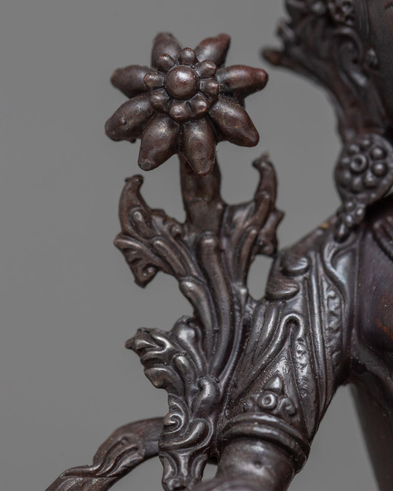 Compact Green Tara Statue | Oxidized Copper Embodiment of Compassion