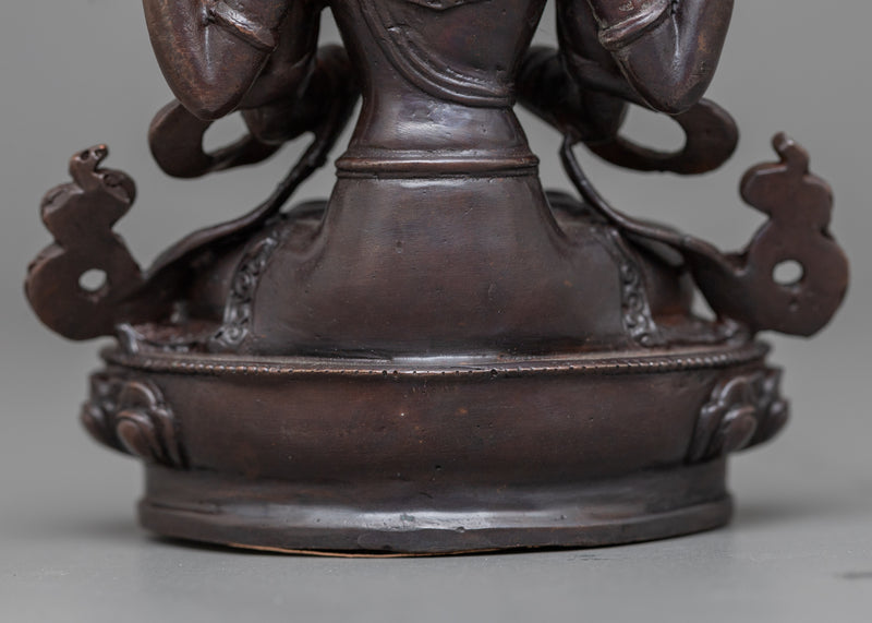 Miniature Chenrezig Statue | Oxidized Copper Beacon of Compassion