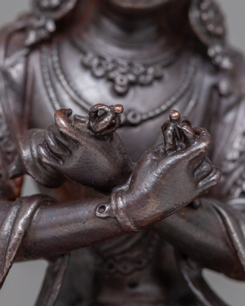 Little Vajradhara Statue | Oxidized Copper Emblem of Ultimate Reality