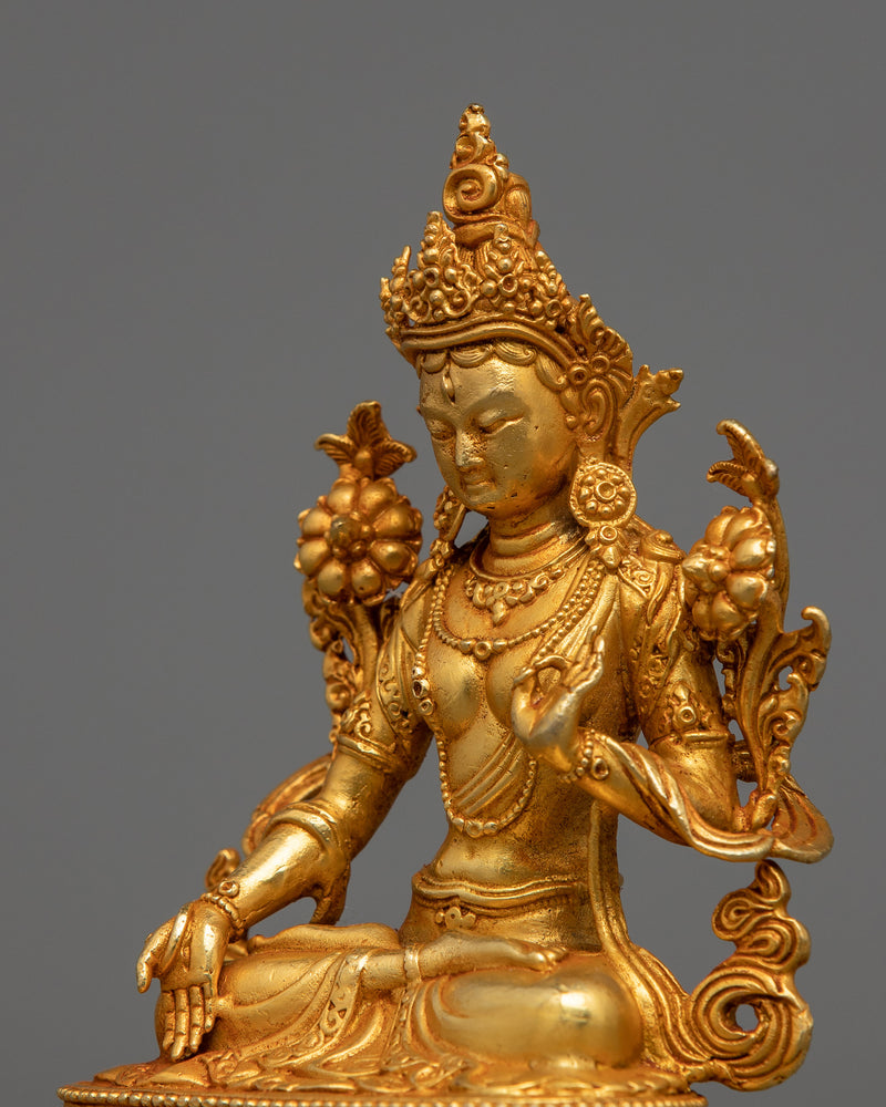 Delicate Miniature White Tara Statue | 24K Gold Electroplated Healing