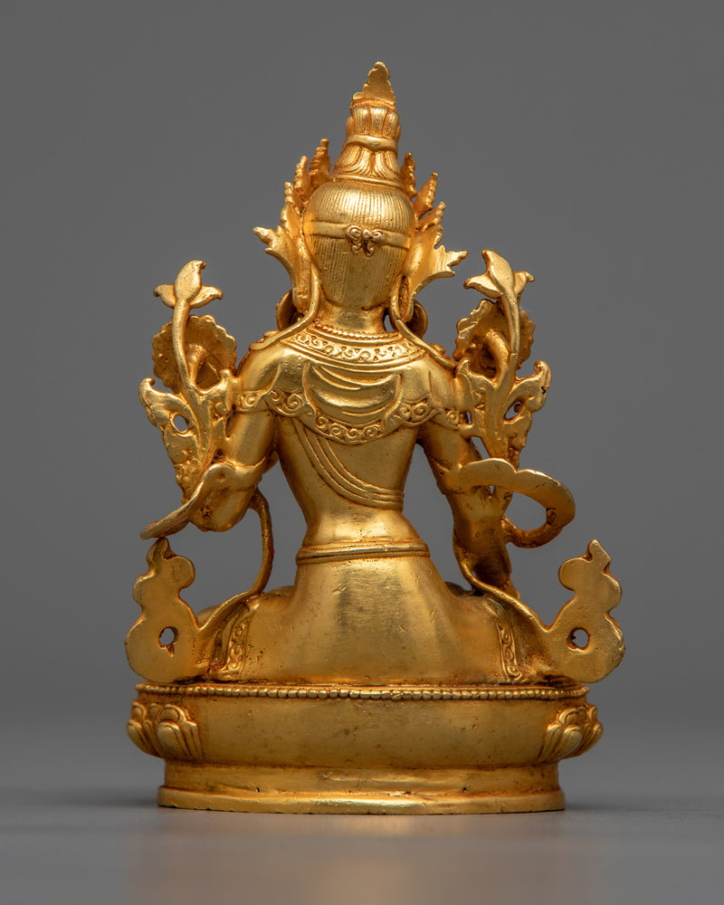 Delicate Miniature White Tara Statue | 24K Gold Electroplated Healing