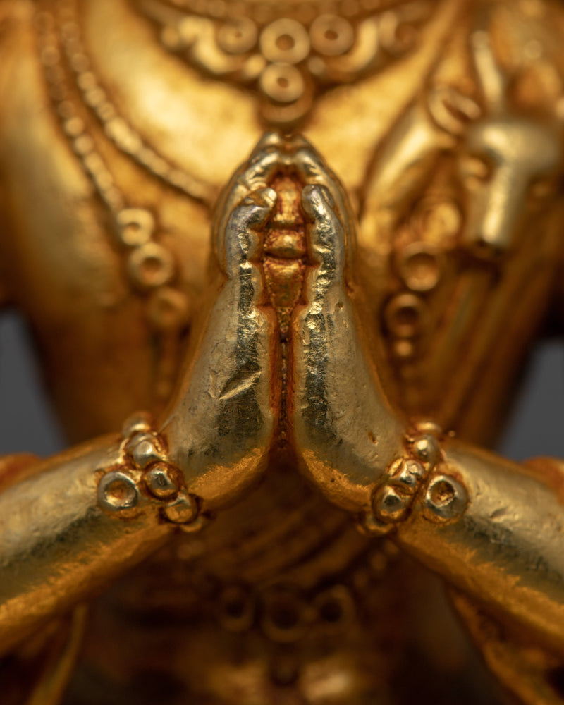 Miniature Chenrezig Statuette | 24K Gold Electroplated Symbol of Compassion