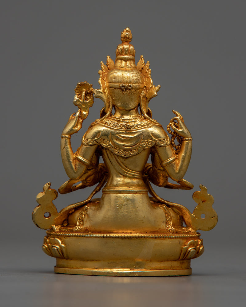 Miniature Chenrezig Statuette | 24K Gold Electroplated Symbol of Compassion