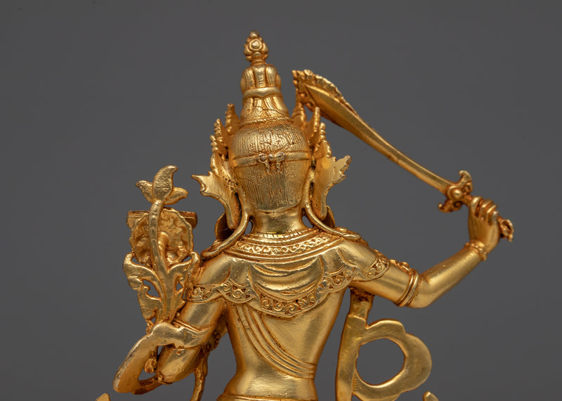 Small Miniature Manjushri Statue | 24K Gold Electroplated Wisdom