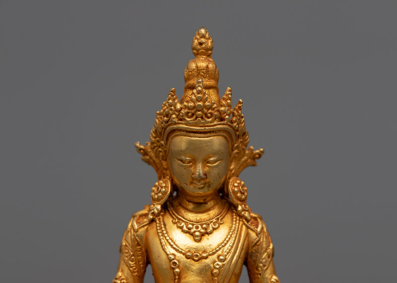Miniature Amitayus Statue | 24K Gold Electroplated Longevity Deity