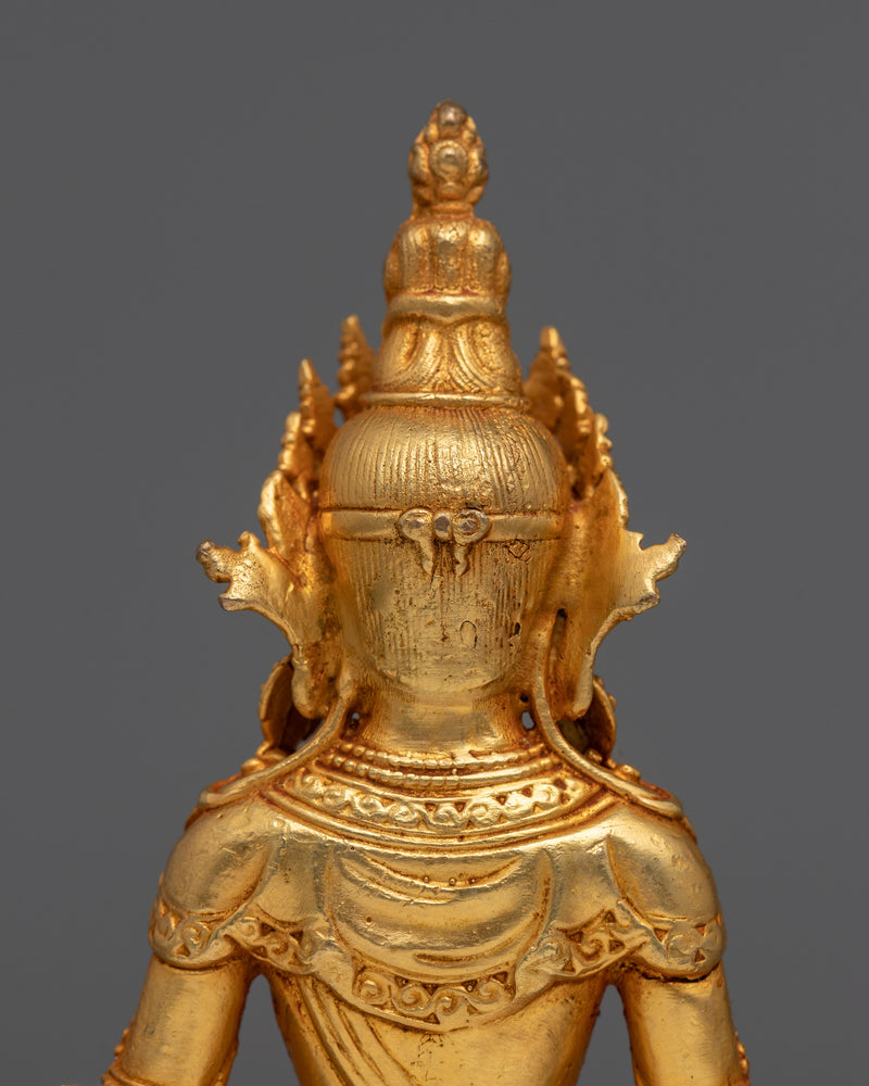 Miniature Amitayus Statue | 24K Gold Electroplated Longevity Deity
