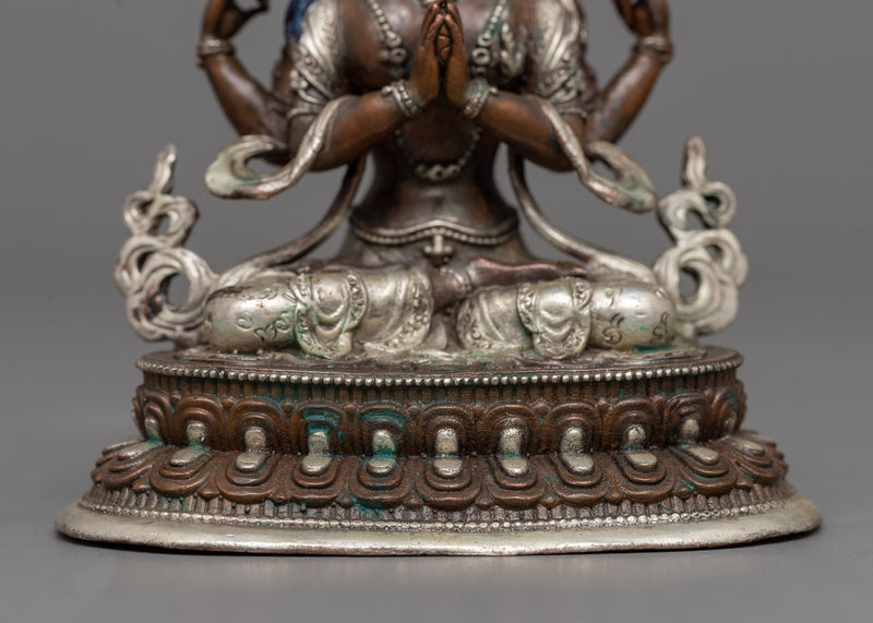 Miniature Chenrezig Statue | Silver-Plated Emblem of Compassion