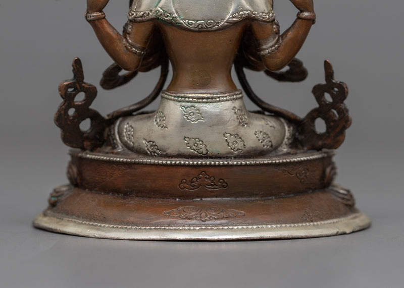Miniature Chenrezig Statue | Silver-Plated Emblem of Compassion