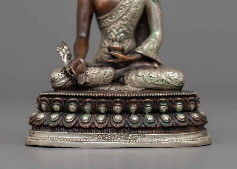 Miniature Medicine Buddha Statue | Silver-Plated Healing Symbol