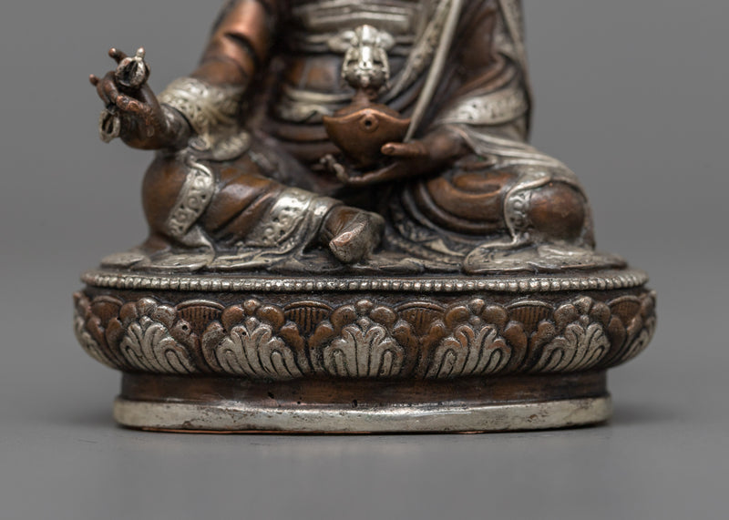 Miniature Guru Rinpoche Statue | Silver-Plated Symbol of Wisdom
