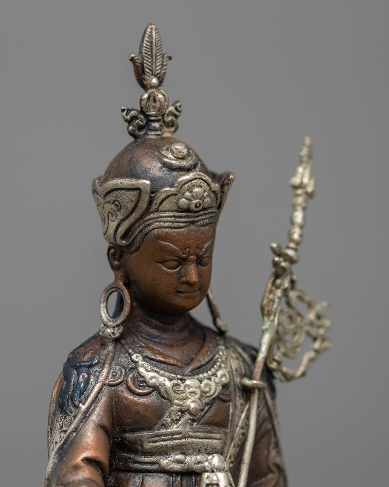 Miniature Guru Rinpoche Statue | Silver-Plated Symbol of Wisdom