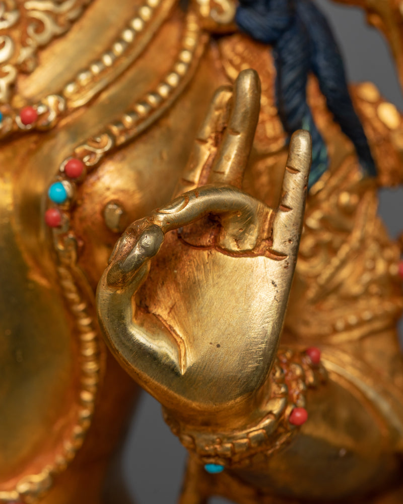 Green Tara Goddess Statue For Buddhism Shrine | 24K Gold Gilded Elegance