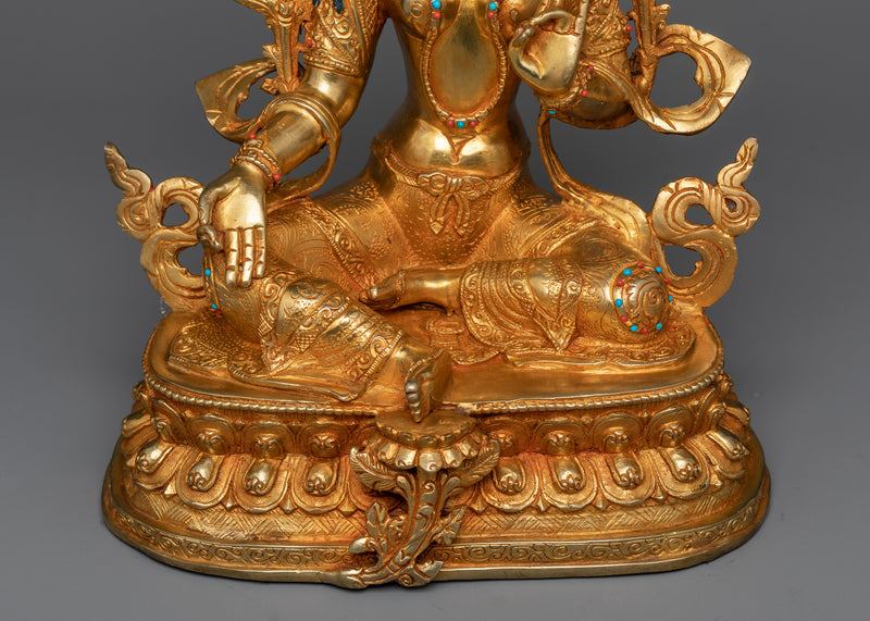 Green Tara Goddess Statue For Buddhism Shrine | 24K Gold Gilded Elegance