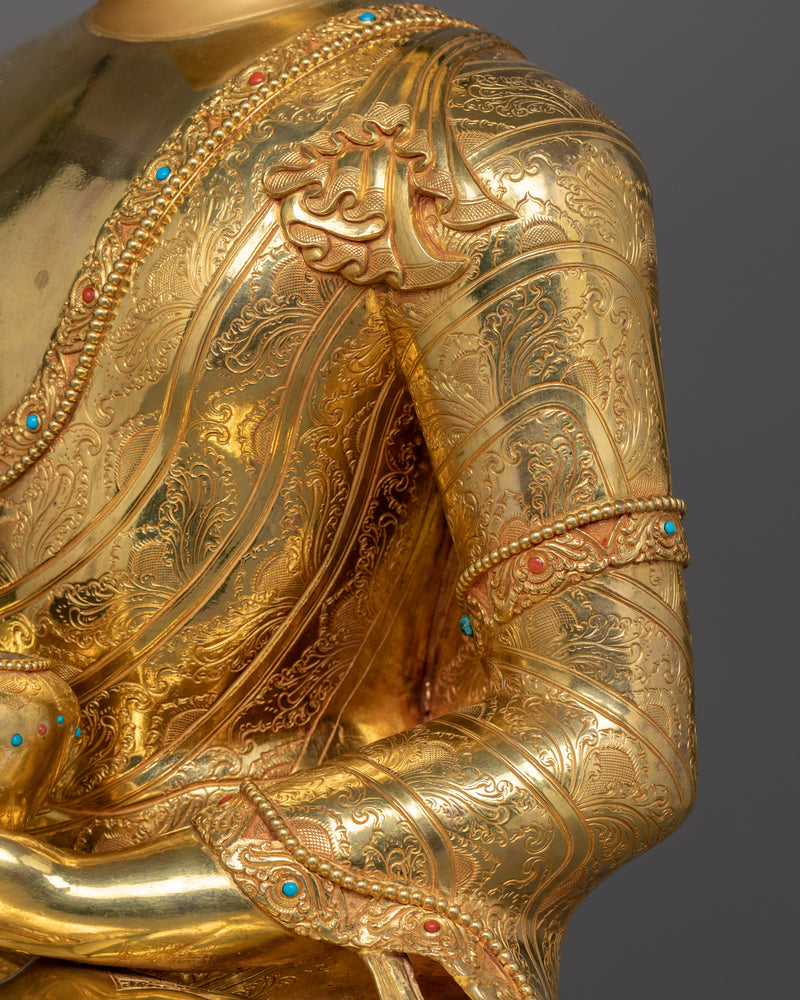 Grand Seated Shakyamuni Buddha Sculpture | 24K Gold Gilded Majesty