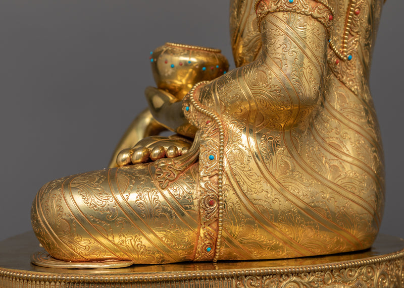 Grand Seated Shakyamuni Buddha Sculpture | 24K Gold Gilded Majesty